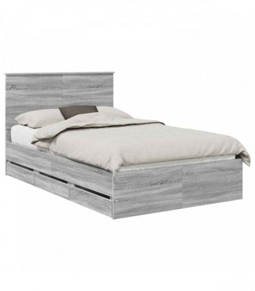 vidaXL Bed Frame with Drawer Grey Sonoma 120 x 190 cm Engineer Wood