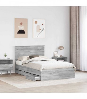 vidaXL Bed Frame with Drawer Grey Sonoma 120 x 190 cm Engineer Wood