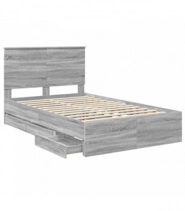 vidaXL Bed Frame with Drawer Grey Sonoma 120 x 190 cm Engineer Wood