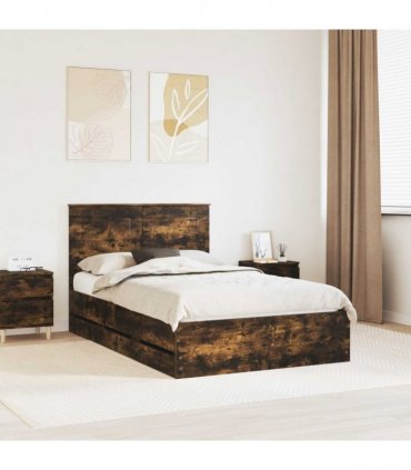 vidaXL Bed Frame with Drawer Smoked Oak 120 x 200 cm Engineer Wood