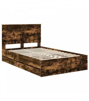 vidaXL Bed Frame with Drawer Smoked Oak 120 x 200 cm Engineer Wood