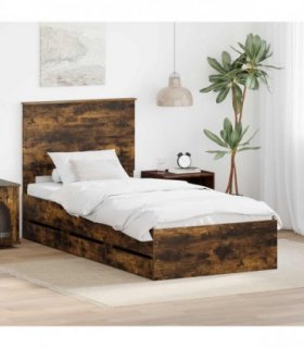 vidaXL Bed Frame with Drawer Smoked Oak 100 x 200 cm Engineer Wood
