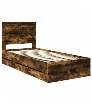 vidaXL Bed Frame with Drawer Smoked Oak 100 x 200 cm Engineer Wood