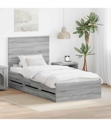 vidaXL Bed Frame with Drawer Grey Sonoma 100 x 200 cm Engineer Wood