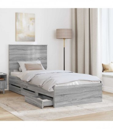 vidaXL Bed Frame with Drawer Grey Sonoma 100 x 200 cm Engineer Wood
