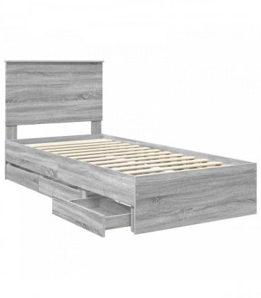 vidaXL Bed Frame with Drawer Grey Sonoma 100 x 200 cm Engineer Wood