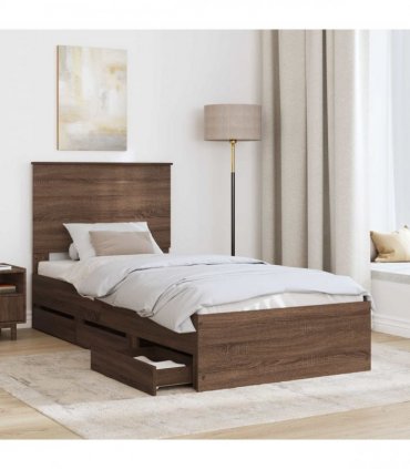 vidaXL Bed Frame with Drawer Brown Oak 100 x 200 cm Engineer Wood