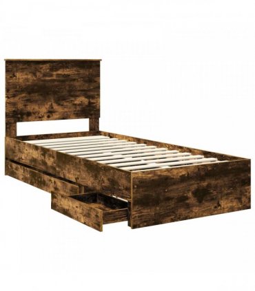vidaXL Bed Frame with Drawer Smoked Oak 90 x 190 cm Engineer Wood