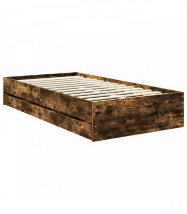 vidaXL Bed Frame with Drawer Smoked Oak 90 x 190 cm Engineer Wood