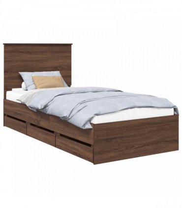 vidaXL Bed Frame with Drawer Brown Oak 90 x 190 cm Engineer Wood