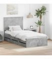 vidaXL Bed Frame with Drawer Concrete Grey 90 x 200 cm Engineer Wood