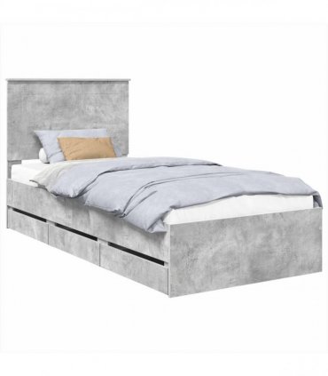 vidaXL Bed Frame with Drawer Concrete Grey 90 x 200 cm Engineer Wood