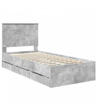 vidaXL Bed Frame with Drawer Concrete Grey 90 x 200 cm Engineer Wood