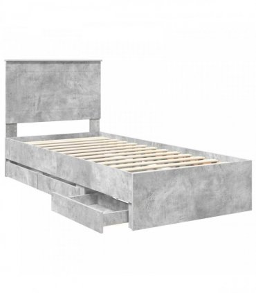 vidaXL Bed Frame with Drawer Concrete Grey 90 x 200 cm Engineer Wood
