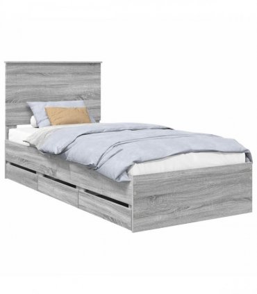 vidaXL Bed Frame with Drawer Grey Sonoma 90 x 200 cm Engineer Wood