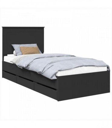 vidaXL Bed Frame with Drawer Black 75 x 190 cm Engineer Wood
