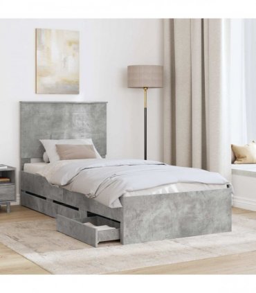 vidaXL Bed Frame with Drawer Concrete Grey 75 x 190 cm Engineer Wood