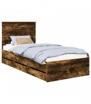 vidaXL Bed Frame with Drawer Smoked Oak 75 x 190 cm Engineer Wood