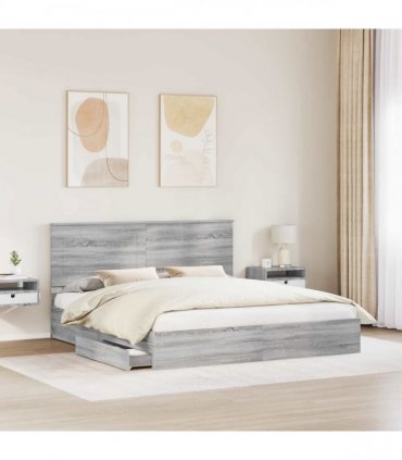 vidaXL Storage Bed Grey Sonoma 200 x 200 cm Engineered Wood