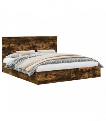 vidaXL Storage Bed with Drawer Smoked Oak 180 x 200 cm Engineered Wood