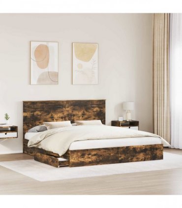 vidaXL Storage Bed with Drawer Smoked Oak 180 x 200 cm Engineered Wood