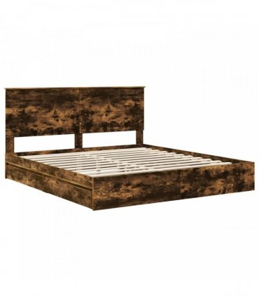 vidaXL Storage Bed with Drawer Smoked Oak 180 x 200 cm Engineered Wood