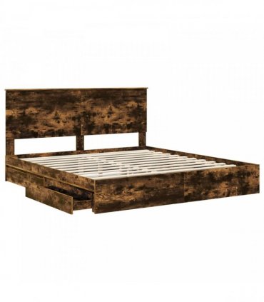 vidaXL Storage Bed with Drawer Smoked Oak 180 x 200 cm Engineered Wood