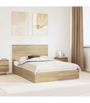 vidaXL Storage Bed with Drawer Sonoma Oak 140 x 190 cm Engineered Wood