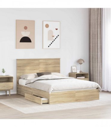 vidaXL Storage Bed with Drawer Sonoma Oak 140 x 190 cm Engineered Wood
