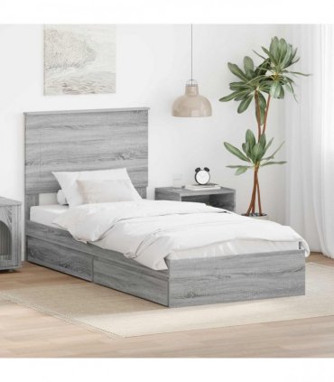 vidaXL Storage Bed Grey Sonoma 100 x 200 cm Engineered Wood