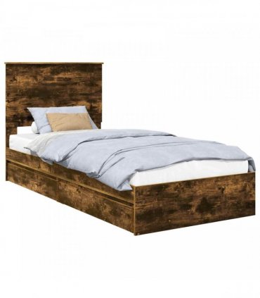 vidaXL Storage Bed Smoked Oak 90 x 190 cm Engineered Wood