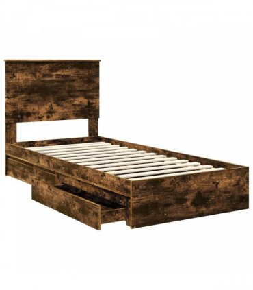 vidaXL Storage Bed Smoked Oak 90 x 190 cm Engineered Wood