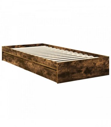vidaXL Storage Bed Smoked Oak 90 x 190 cm Engineered Wood