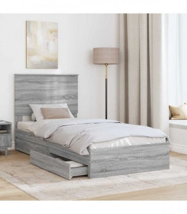 vidaXL Storage Bed Grey Sonoma 90 x 200 cm Engineered Wood