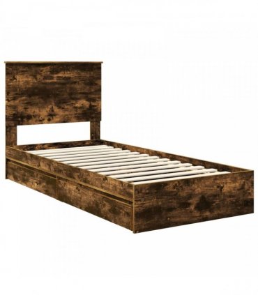 vidaXL Storage Bed Smoked Oak 75 x 190 cm Engineered Wood