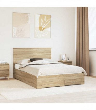 vidaXL Bed Frame with Drawer Sonoma Oak 150 x 200 cm Engineered Wood