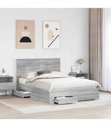 vidaXL Bed Frame Grey Sonoma 140 x 190 cm Engineered Wood