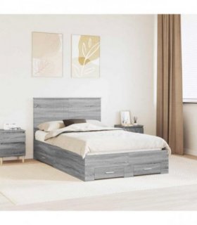 vidaXL Bed Frame Grey Sonoma 135 x 190 cm Engineered Wood