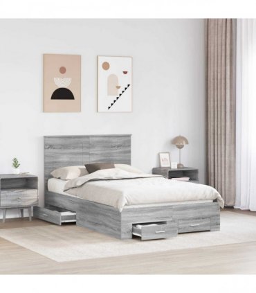 vidaXL Bed Frame Grey Sonoma 135 x 190 cm Engineered Wood
