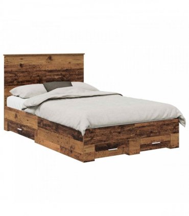 vidaXL Bed Frame with Drawer Old Wood 120 x 190 cm Engineered Wood