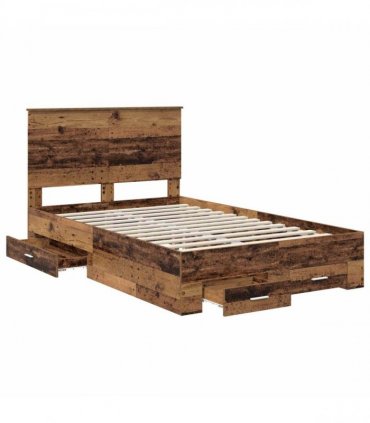 vidaXL Bed Frame with Drawer Old Wood 120 x 190 cm Engineered Wood