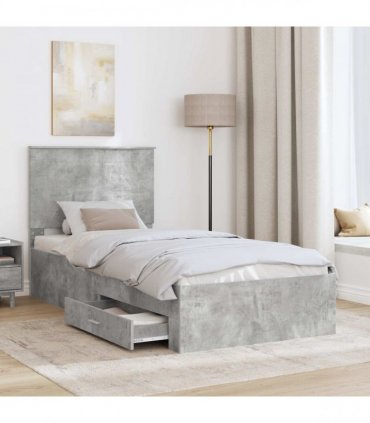 vidaXL Bed Frame with Drawer Concrete Grey 90 x 190 cm Engineered Wood