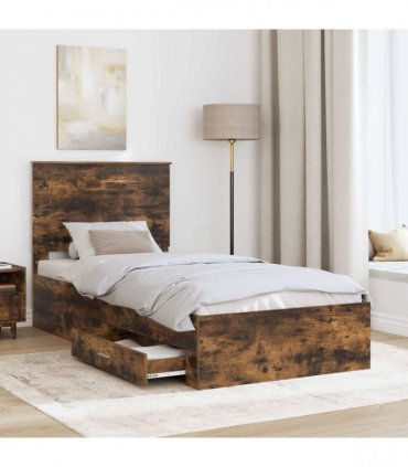 vidaXL Bed Frame with Drawer Smoked Oak 90 x 190 cm Engineered Wood