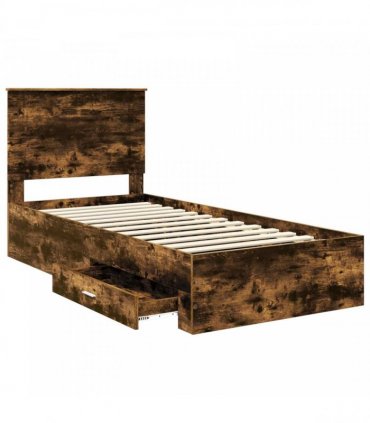 vidaXL Bed Frame with Drawer Smoked Oak 90 x 190 cm Engineered Wood