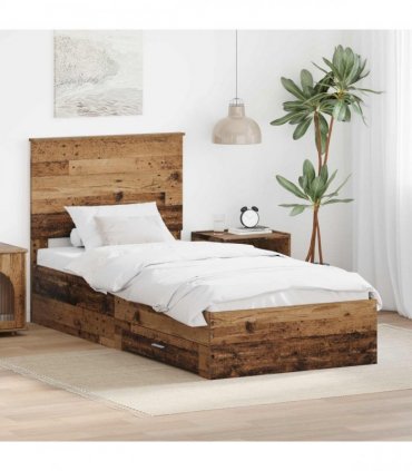 vidaXL Bed Frame with Drawer Old Wood 90 x 190 cm Engineered Wood
