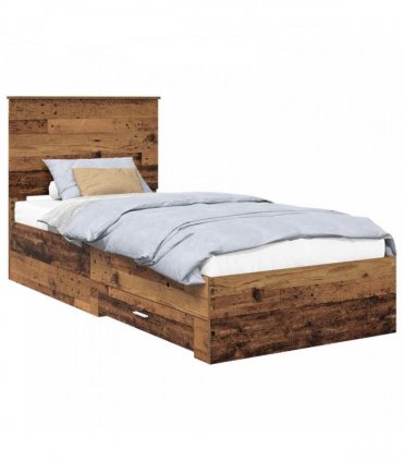 vidaXL Bed Frame with Drawer Old Wood 90 x 190 cm Engineered Wood