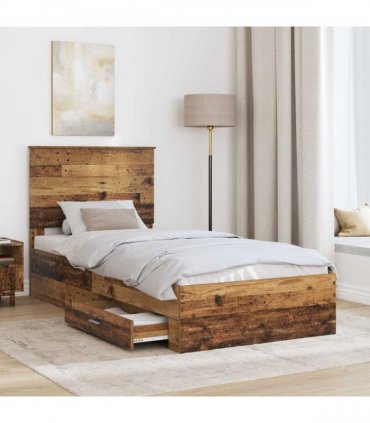 vidaXL Bed Frame with Drawer Old Wood 90 x 190 cm Engineered Wood