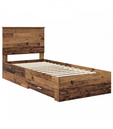 vidaXL Bed Frame with Drawer Old Wood 90 x 190 cm Engineered Wood