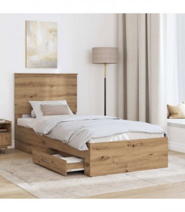 vidaXL Bed Frame with Drawer Artisan Oak 90 x 190 cm Engineered Wood