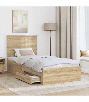 vidaXL Bed Frame with Drawer Sonoma Oak 90 x 200 cm Engineered Wood